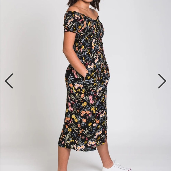 Patrons of peace Floral smoked Off-Shoulder Jumpsuit wide leg flare romper - Picture 5 of 8